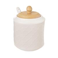 Cukornička porcelán / drevo + lyžička WHITELINE priemer 9 cm