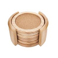Podtácky gumovníkové drevo / korok priemer 9,5 cm + stojan